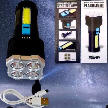 Акумуляторний ліхтар F905 ручний ліхтарик на 4 LED (ЗАРЯДКА від USB). РОЗМІР 16СМ*6СМ VS09 фото